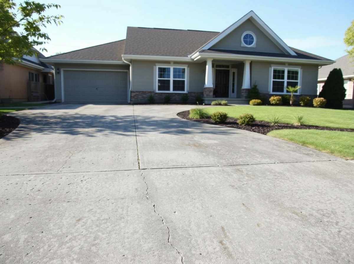 Cracked and weathered concrete driveway before replacement